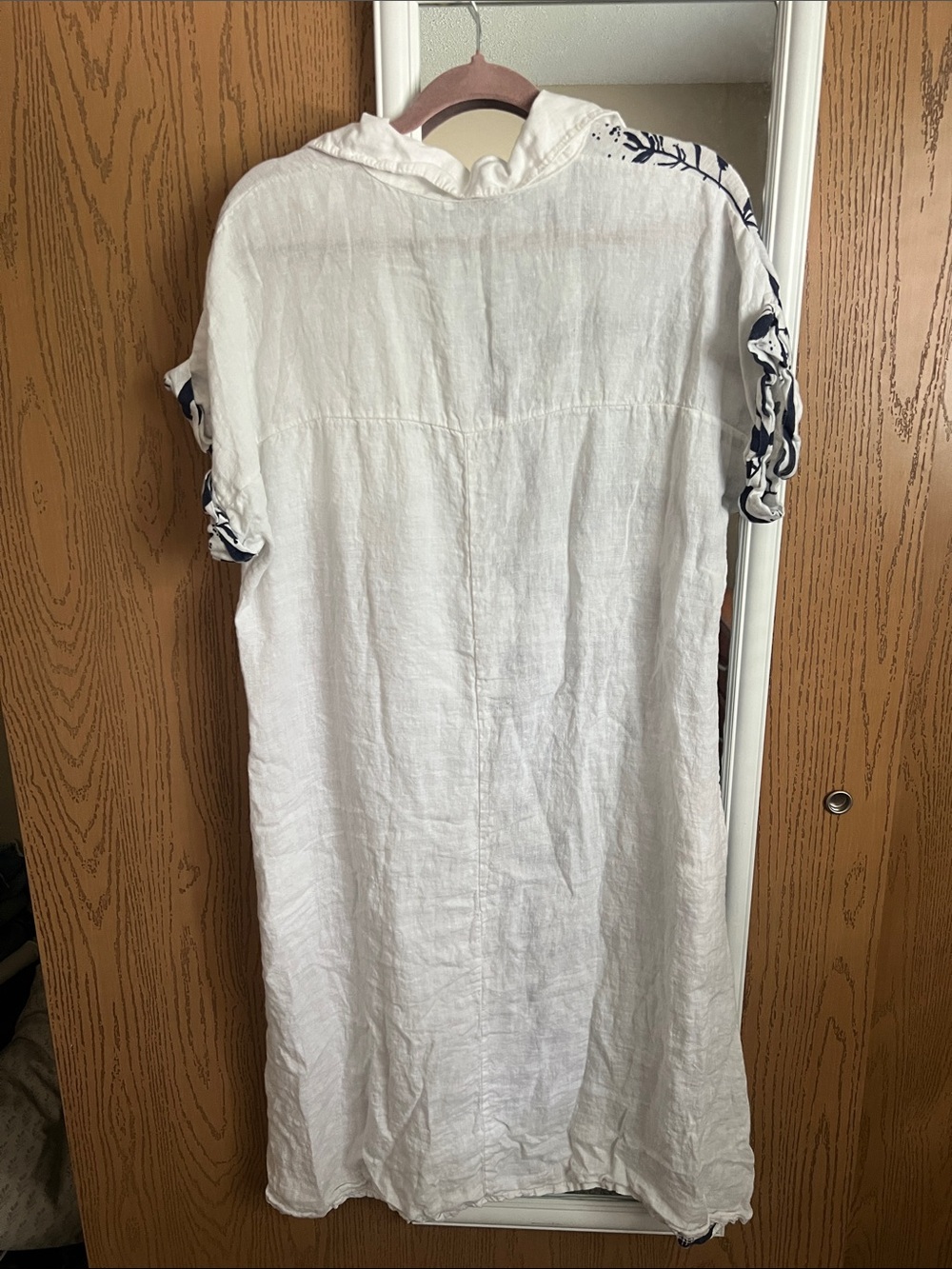 White & Navy Leaf Print Button-Front Shirt Dress - Picture 2 of 2